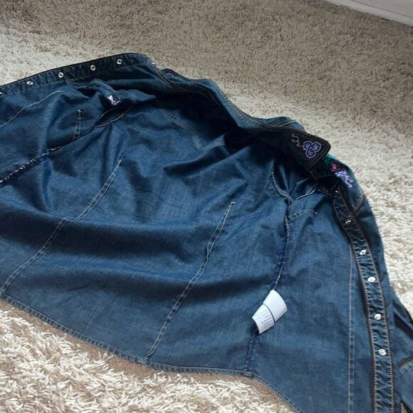 Awesome Vintage Lawman Western Shirt Women's Large Denim Embroidered Snap Button - Picture 11 of 13